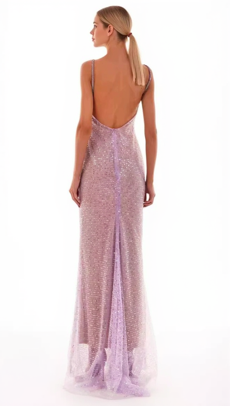 SEQUIN GLITTERING MAXI DRESS IN PALE PURPLE