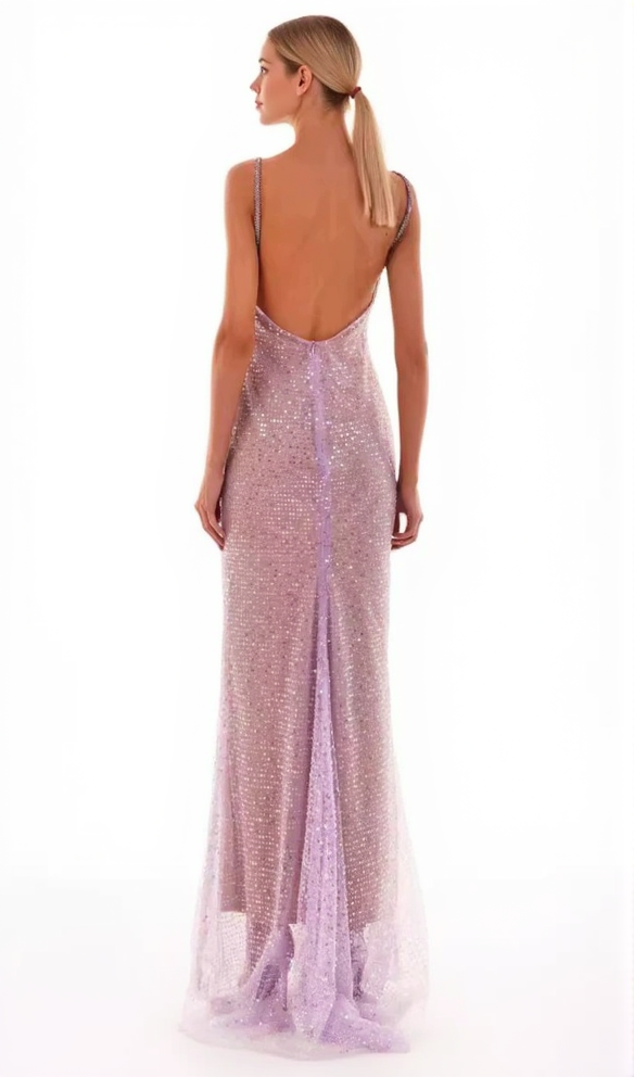 AIIZIE SEQUIN GLITTERING MAXI DRESS IN PALE PURPLE - product image