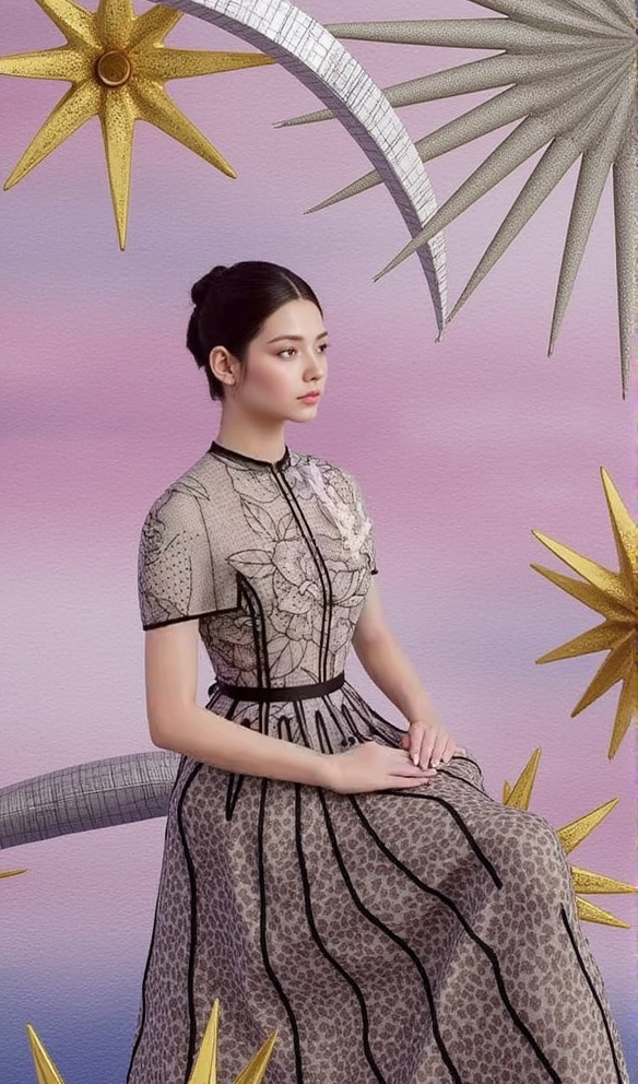 AIIZIE ARIYA EMBROIDERY LACE MIDI DRESS - product image
