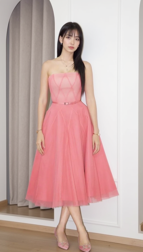 CORAL PINK OMBRE SOFT NET MIDI DRESS