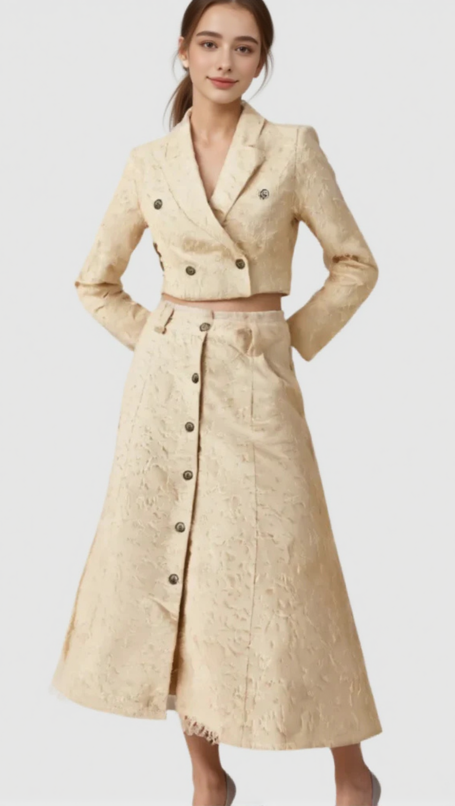 KARINE WHITE FRINGED JACKET & SKIRT MATCHING SET