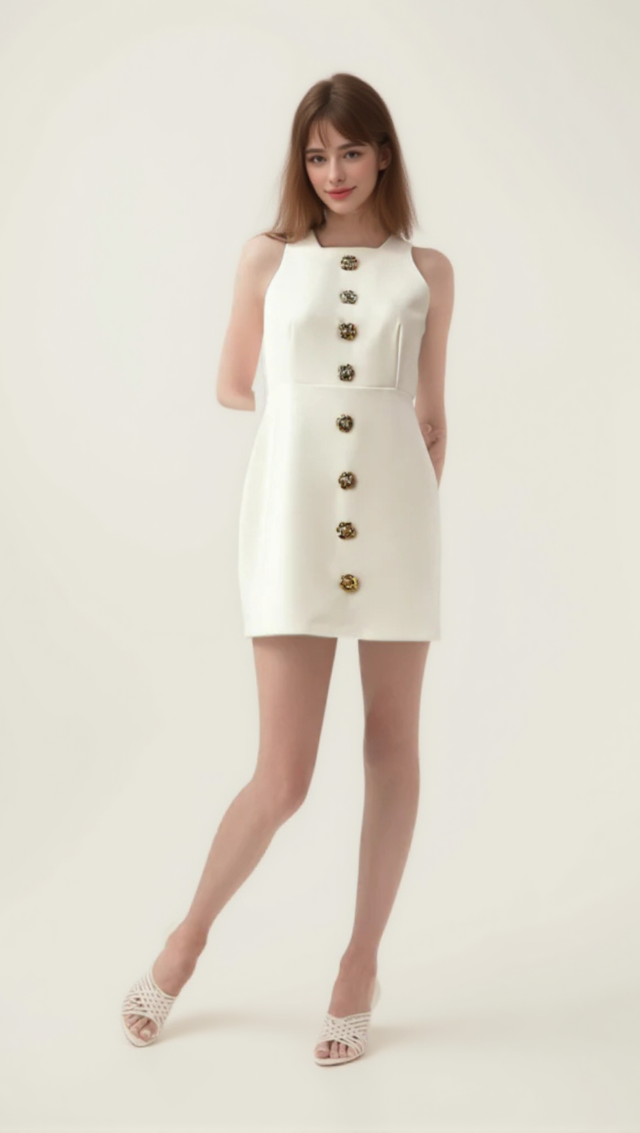 ADRIELLE WHITE FLOWER-MOTIF PUFF MINI DRESS