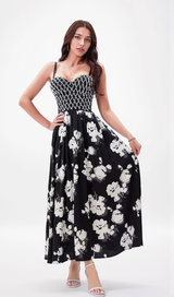 BLACK BEAD FLORAL MAXI DRESS