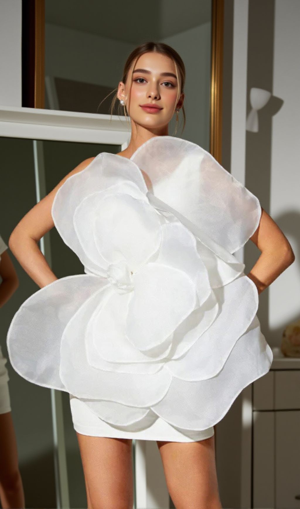 ONE SHOULDER FLOWER MINI DRESS