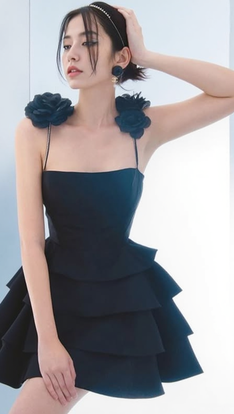 RHINESTONE SUSPENDER MINI DRESS IN BLACK