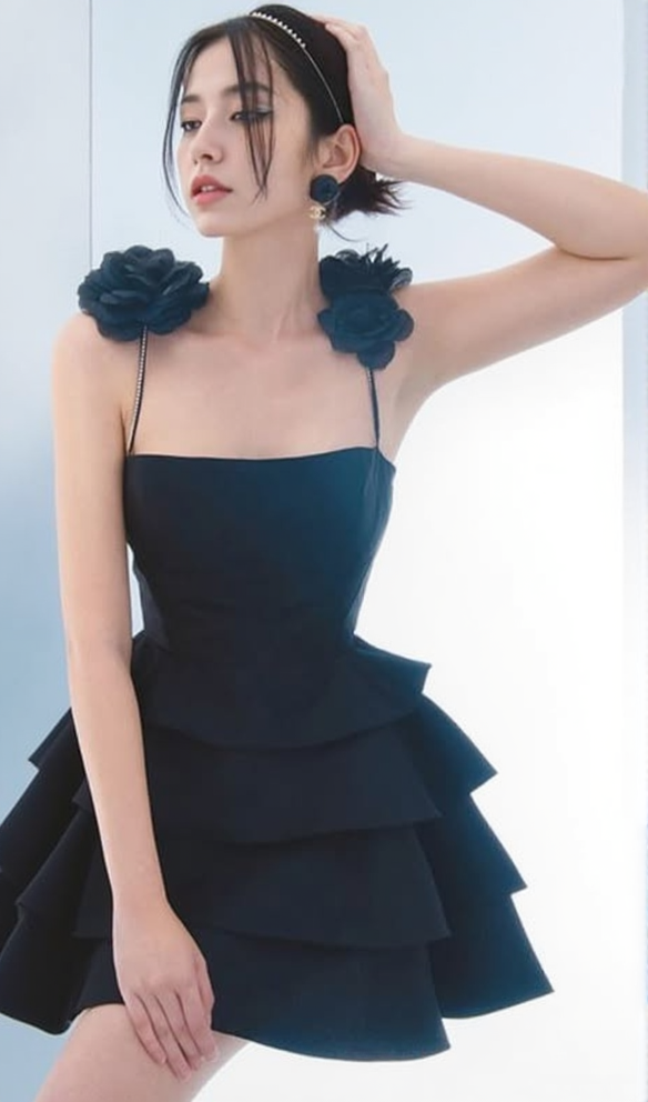RHINESTONE SUSPENDER MINI DRESS IN BLACK