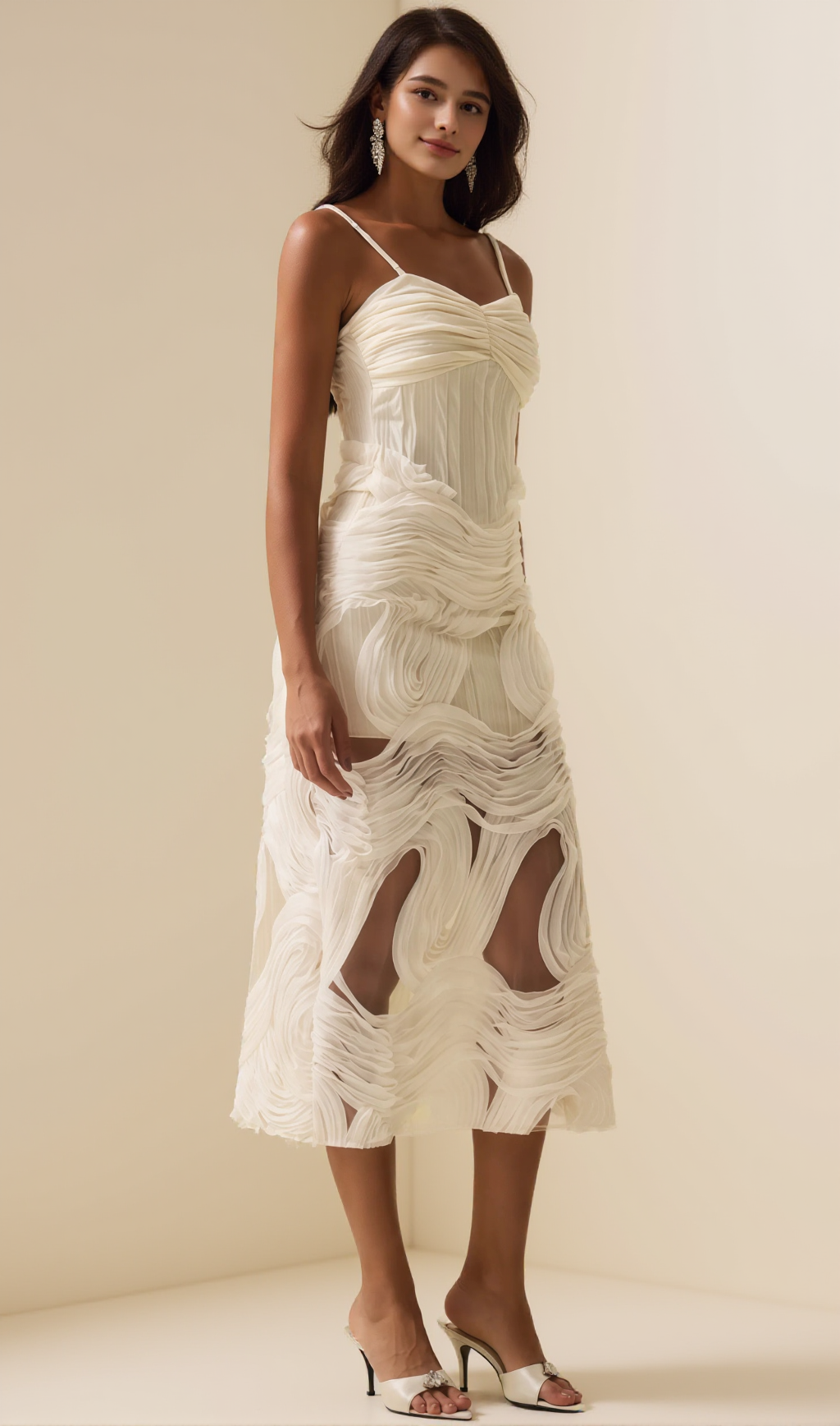 ALANI WHITE EMBROIDERY LACE SLEEVELESS MIDI DRESS