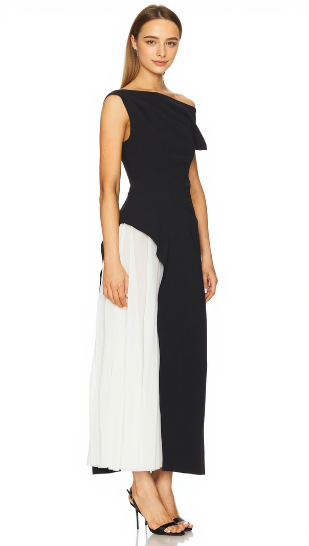 AIIZIE YVETTE ONE-SHOULDER PLEATED MAXI DRESS IN BLACK - product image