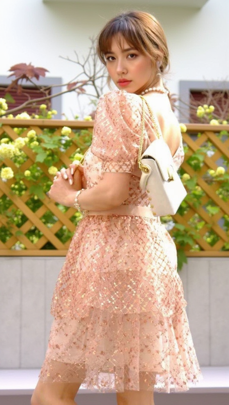 V NECK SEQUIN TIERED MINI DRESS