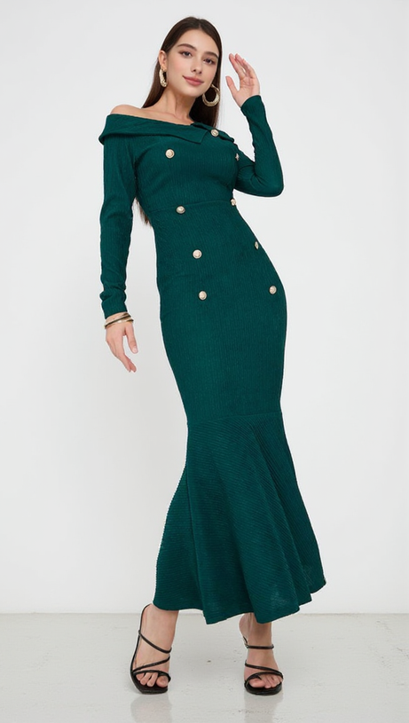 MERMAID LONG SLEEVE MAXI DRESS IN GREEN