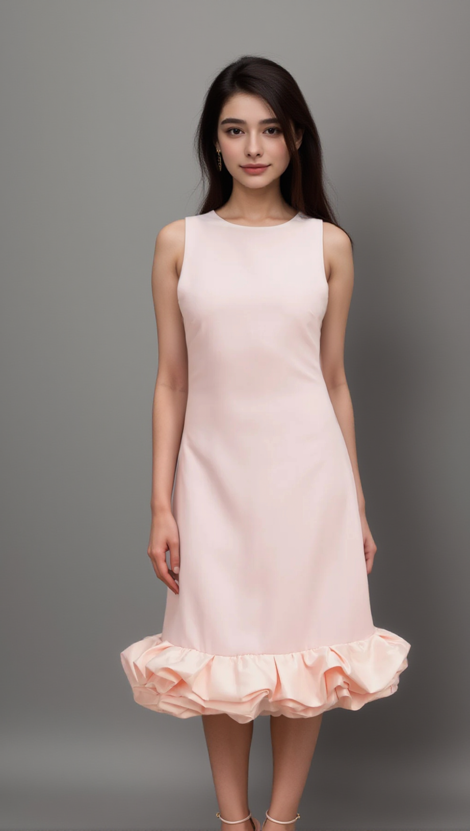 CHARLÈNE PINK RUFFLED SLEEVELESS MIDI DRESS