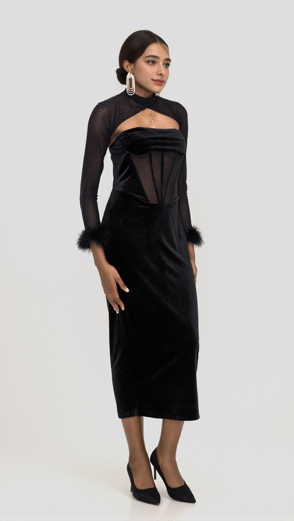 AIIZIE VELVET CORSET MAXI DRESS IN BLACK - product image