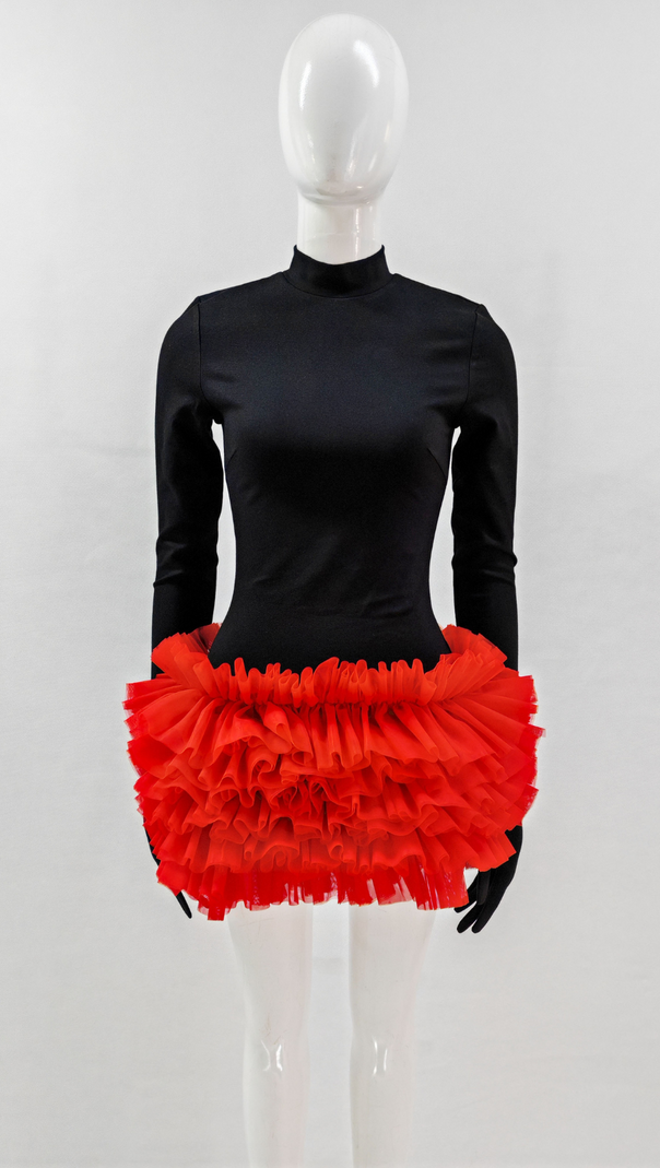AIIZIE COLORBLOCK LONG SLEEVE LACE MINI DRESS - product image