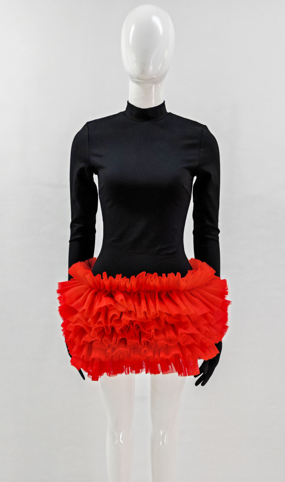 mini abito in pizzo a maniche lunghe colorblock