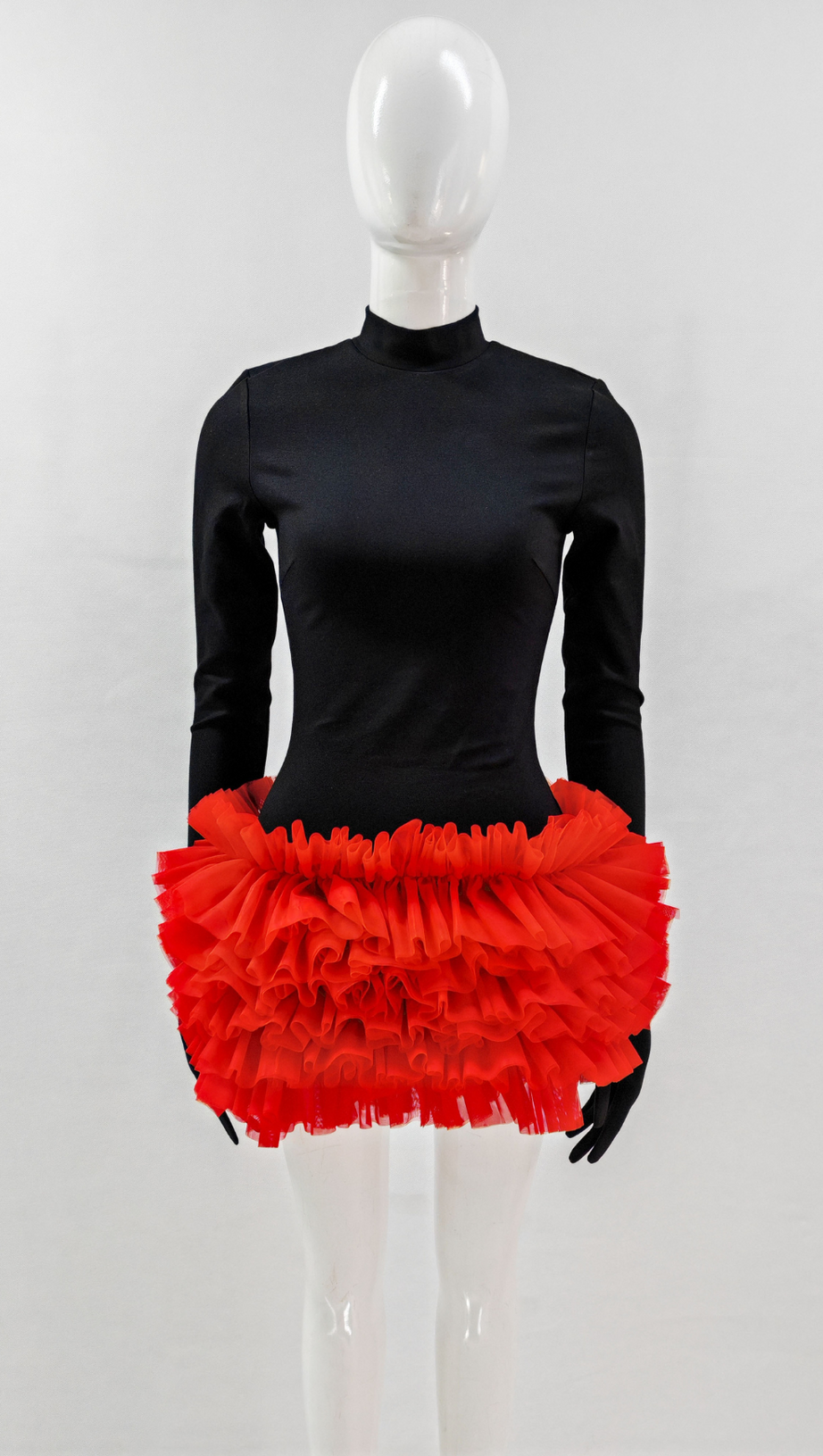 mini abito in pizzo a maniche lunghe colorblock