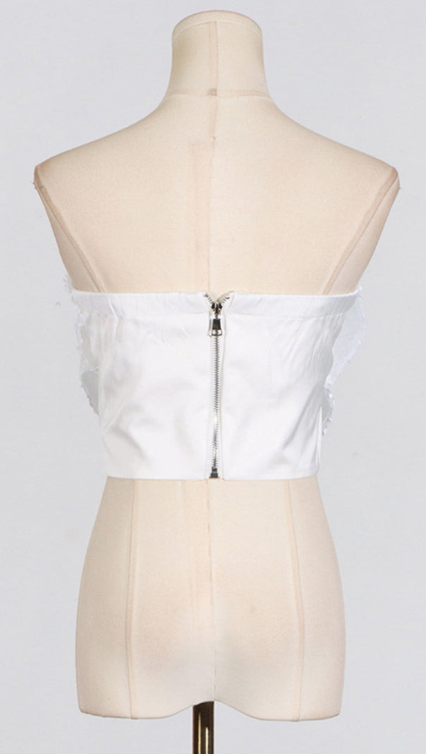 AIIZIE ANINDA SEQUIN FLOWER CROP TOP IN BLACK - product image