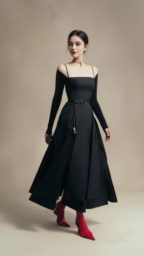AIIZIE PHANTOM FRINGED MIDI DRESS IN BLACK - product image