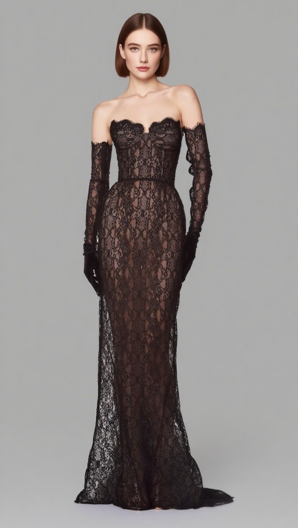 AIIZIE BURLITA STRAPLESS LACE MAXI DRESS - product image