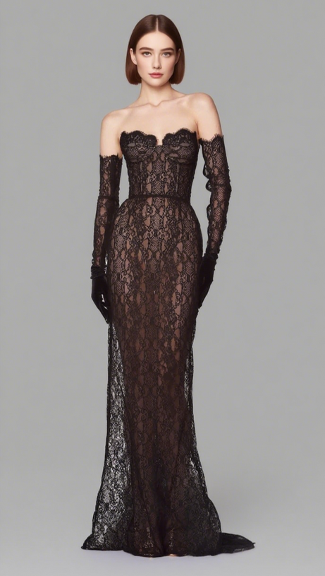 BURLITA STRAPLESS LACE MAXI DRESS