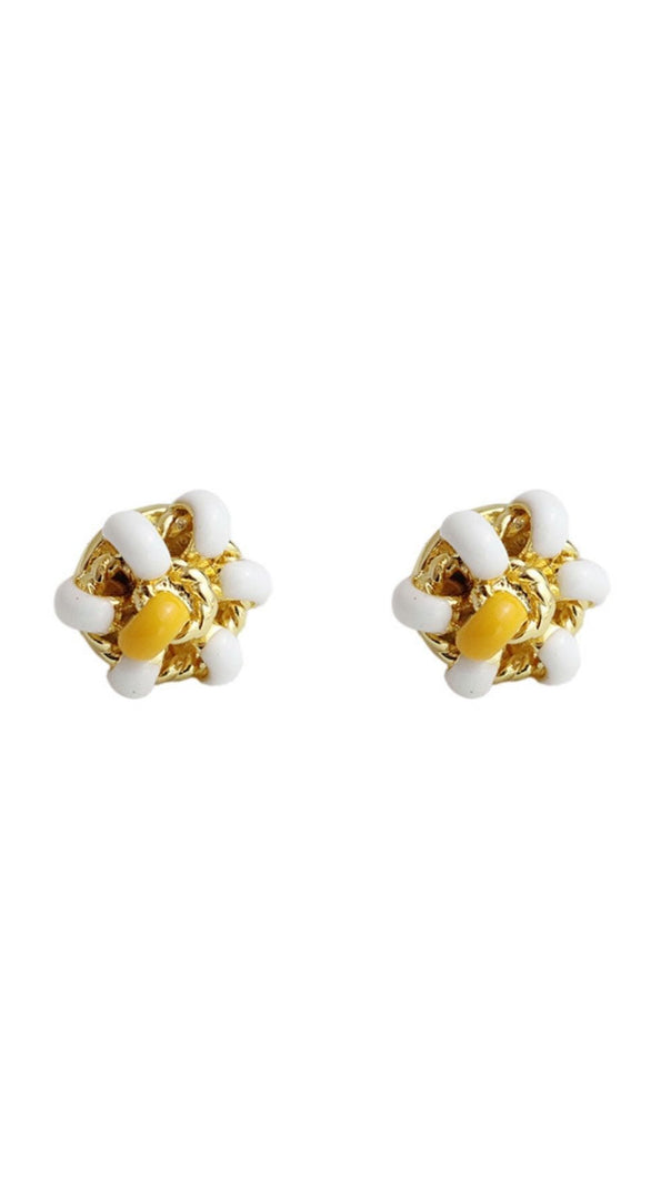 AIIZIE 18K GOLD ENAMEL FLOWER EAR STUDS - BLACK - product image