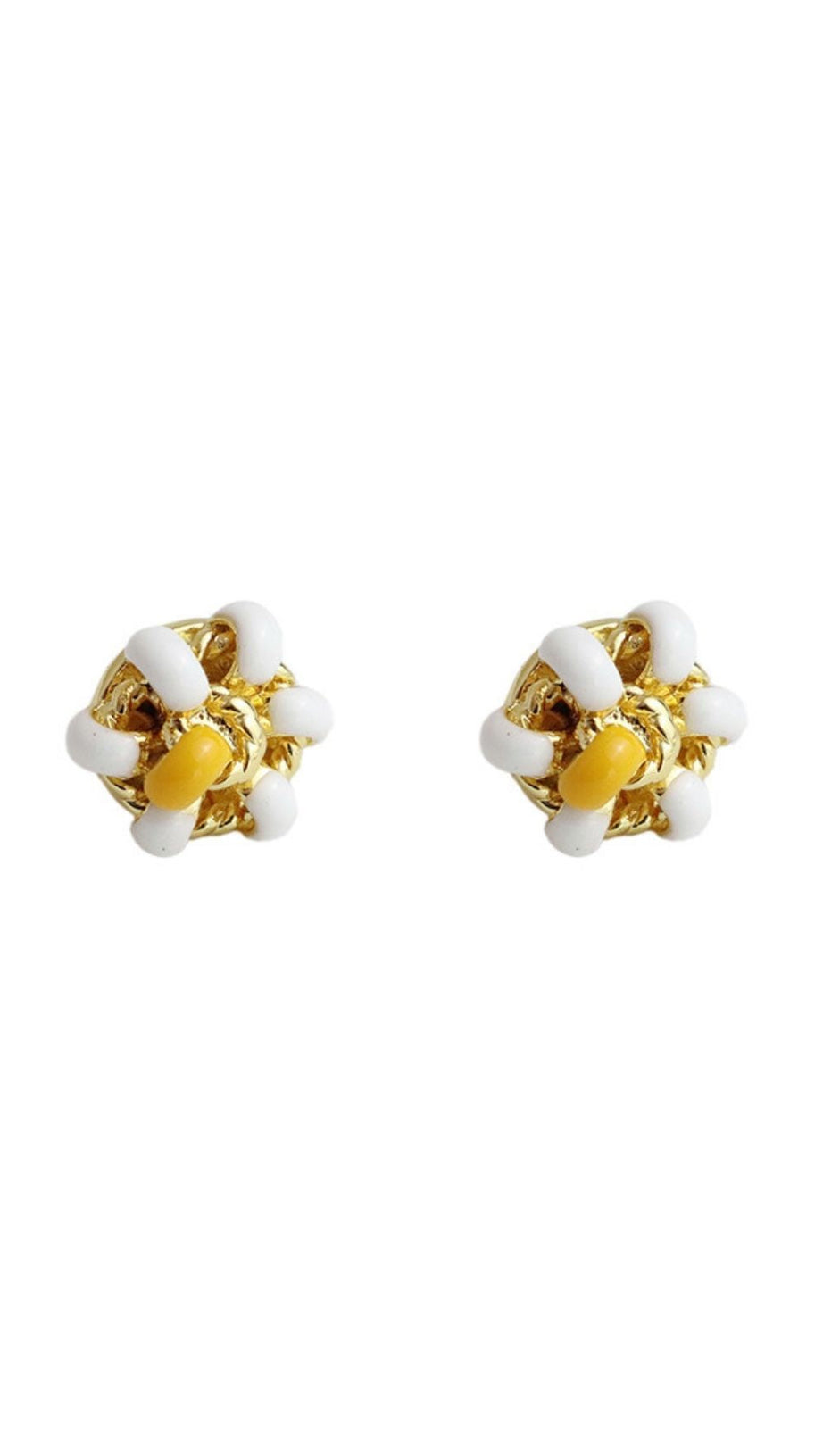 18K GOLD ENAMEL FLOWER EAR STUDS - BLACK