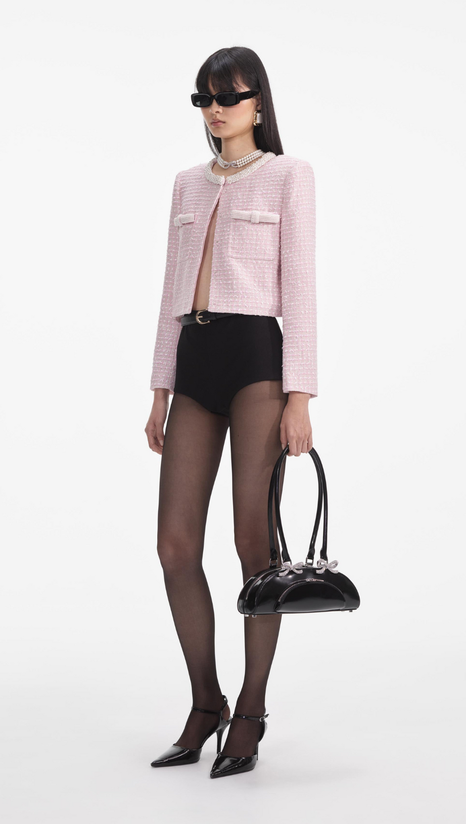 PINK BOUCLE PEARL TRIM JACKET