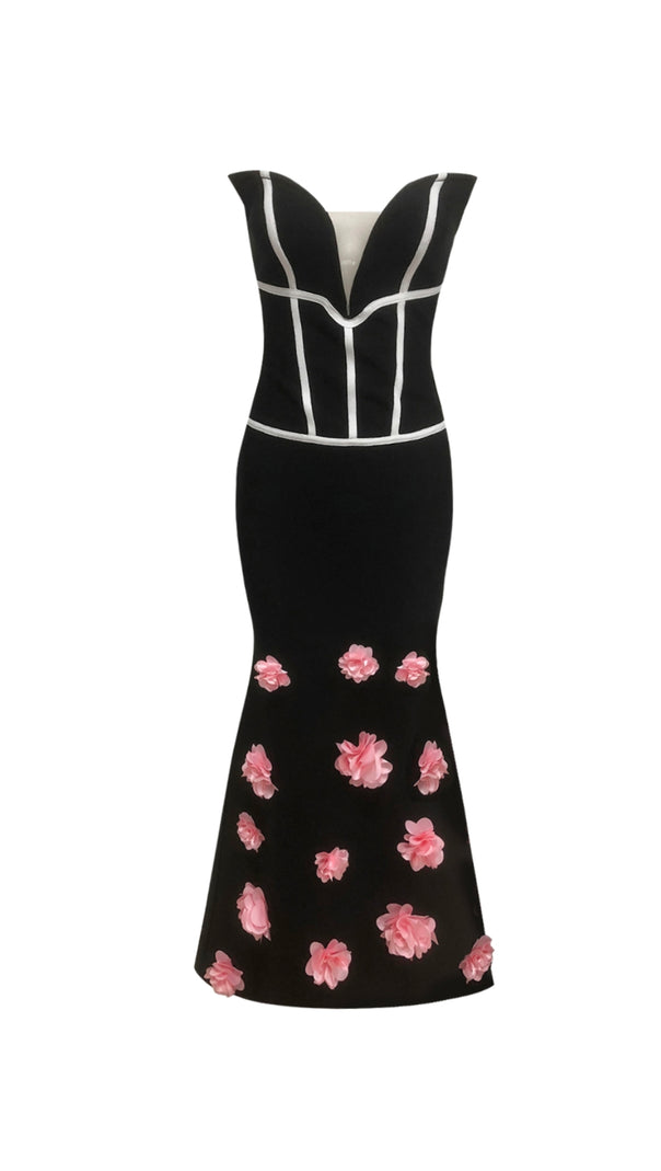 AIIZIE FLORAL EMBELLISHED STRAPLESS MAXI DRESS IN BLACK - product image