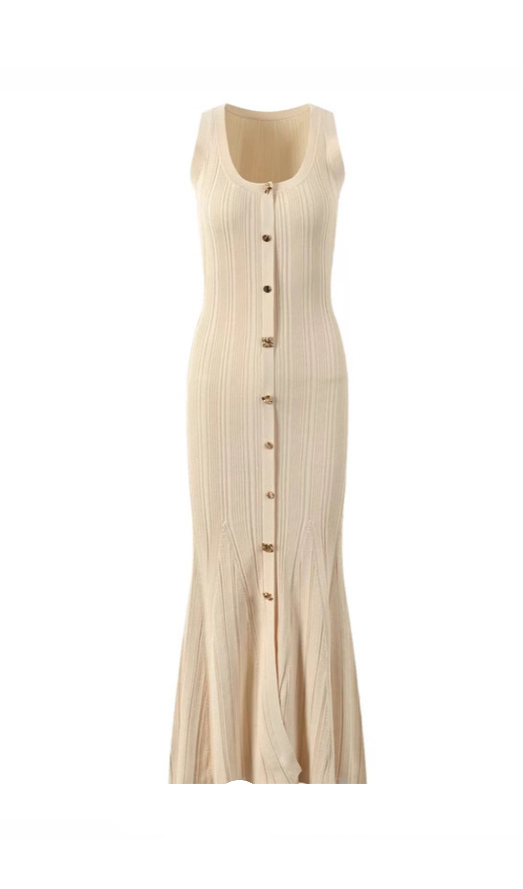 Mit Knöpfen verziertes Midikleid aus Rippstrick in Aprikose