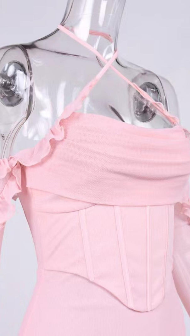 AIIZIE RUFFLE CORSET BODYCON MINI DRESS IN PINK - product image