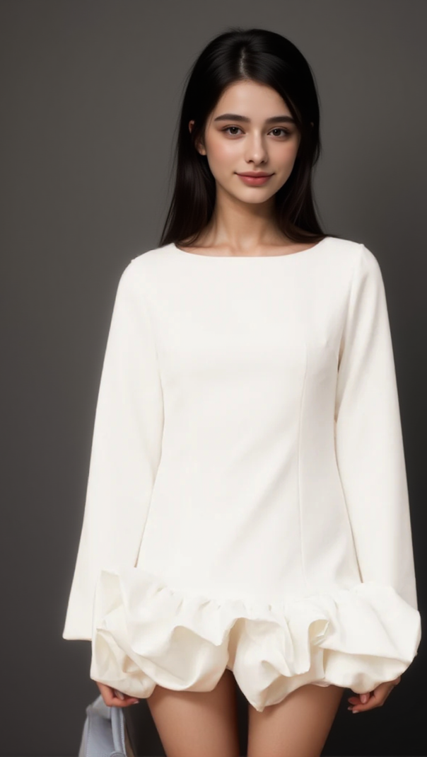 AIIZIE ELODIE WHITE BUBBLE-SKIRT MINI DRESS - product image