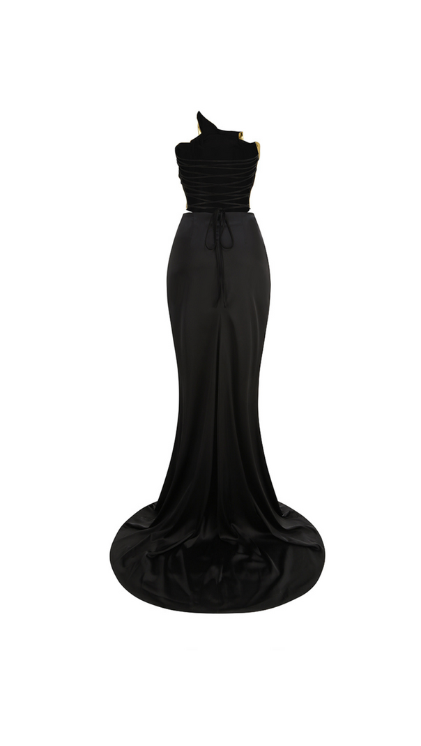AIIZIE VICKY BLACK ONE SHOULDER GOLD MIRROR GOWN - product image