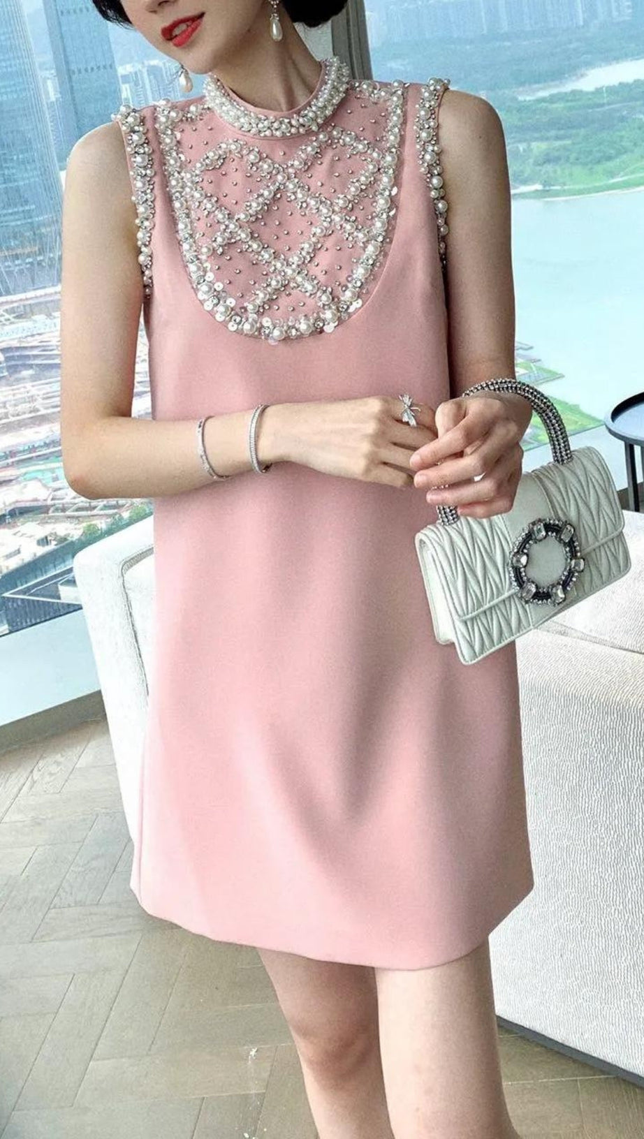 ALBERTINE PEARL-EMBELLISHED MINI DRESS