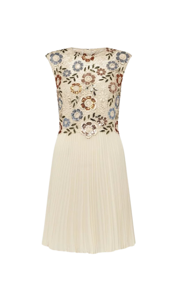 AIIZIE SEQUIN LACE FLORAL MINI DRESS IN APRICOT - product image