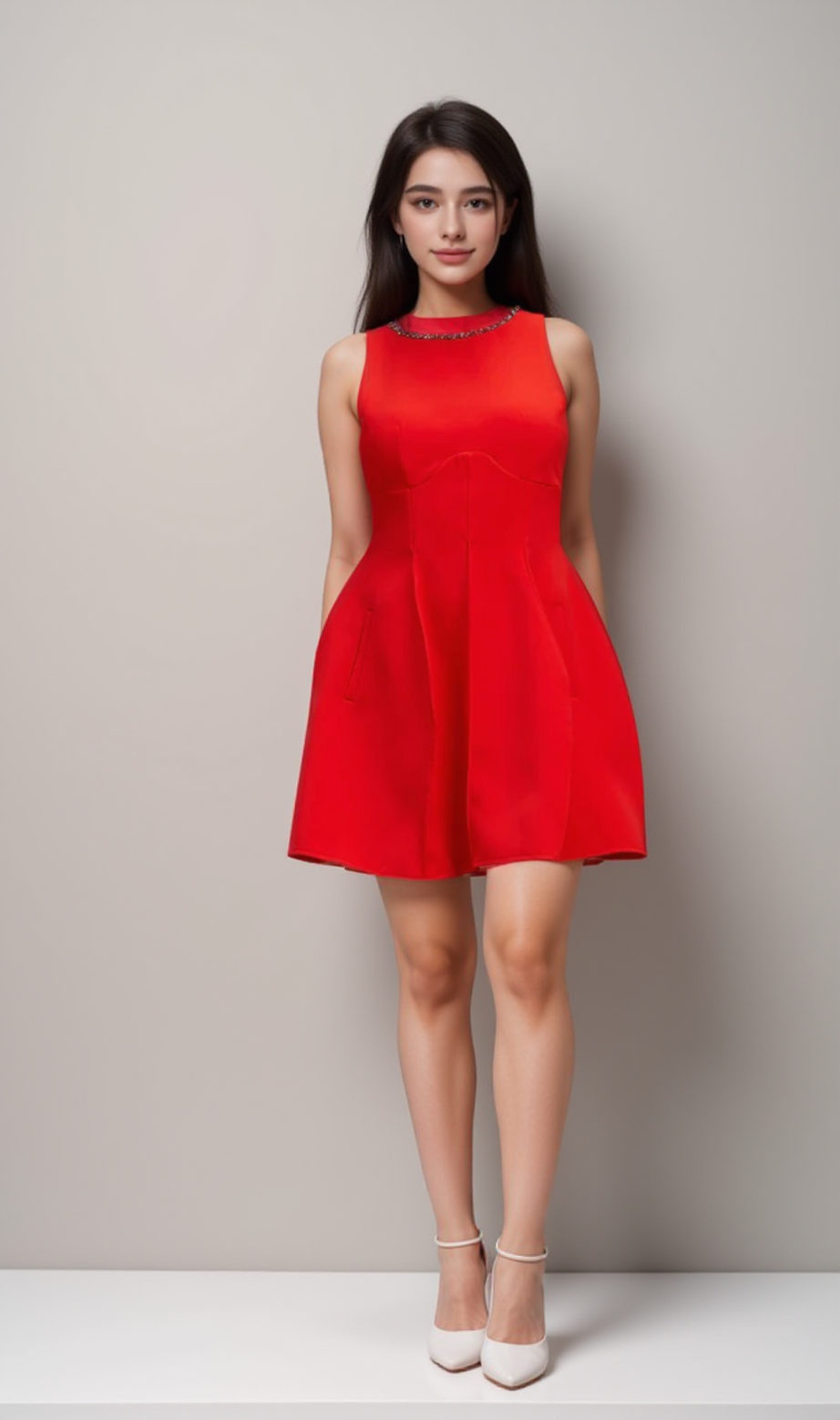 Mini abito Katie rosso decorato con cristalli 