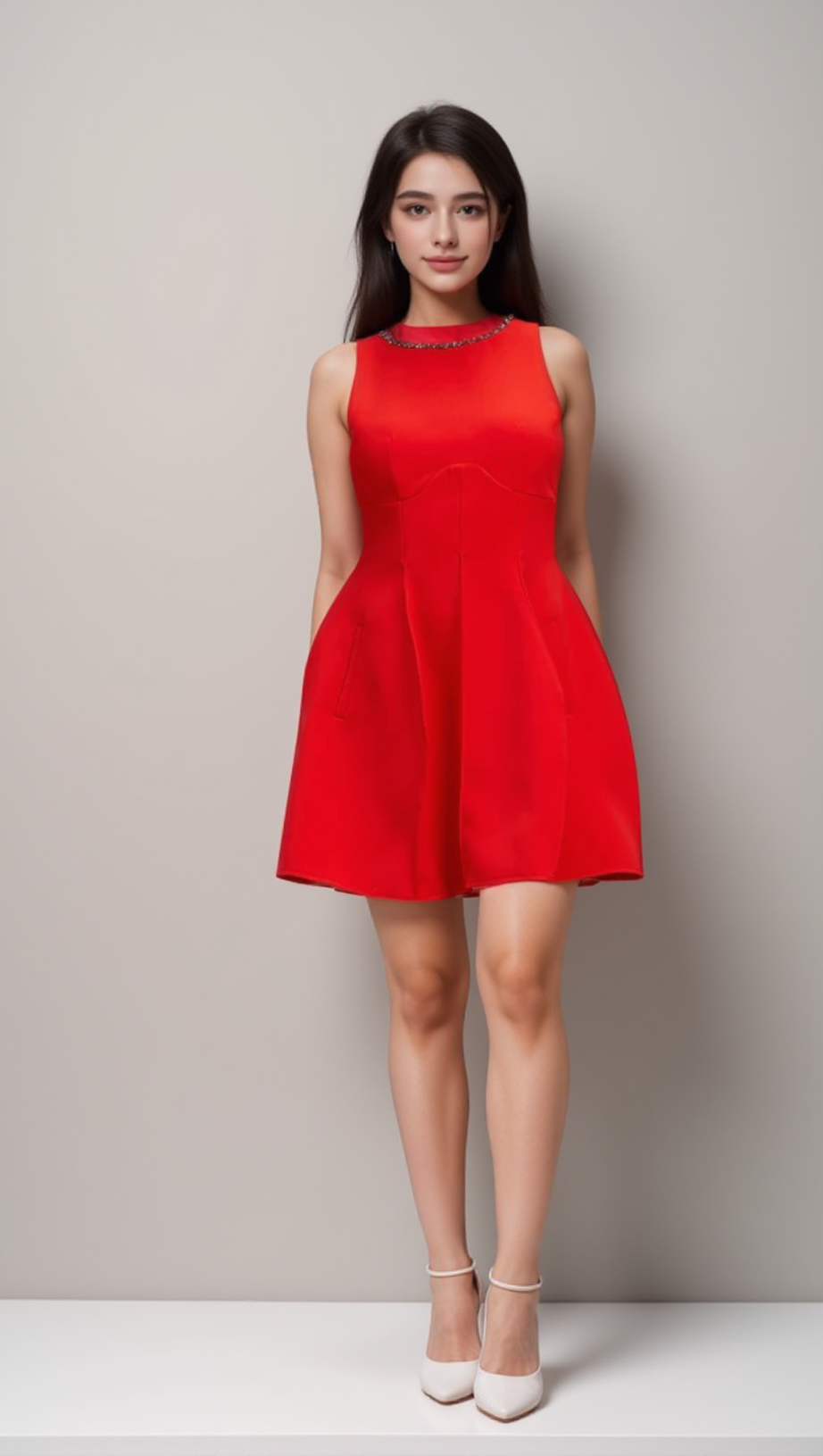 Katie – Rotes Puff-Minikleid mit Kristallverzierung 