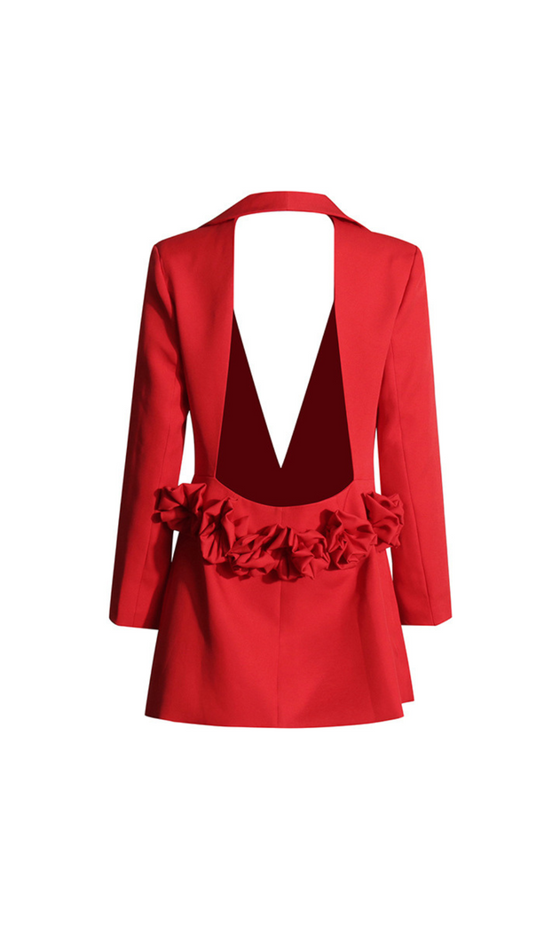 AIIZIE ELAINE DACRE BACK CUTOUT FLOWER BLAZER IN RED - product image