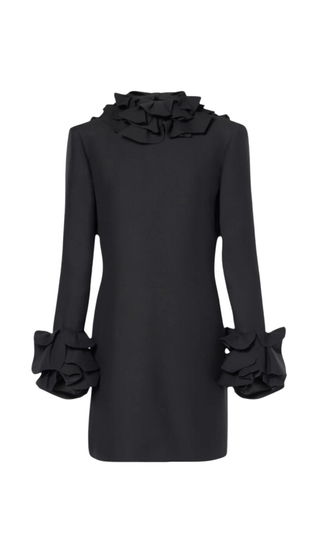 AIIZIE ALESSANDRO RUFFLE BACKLESS MINI DRESS IN BLACK - product image