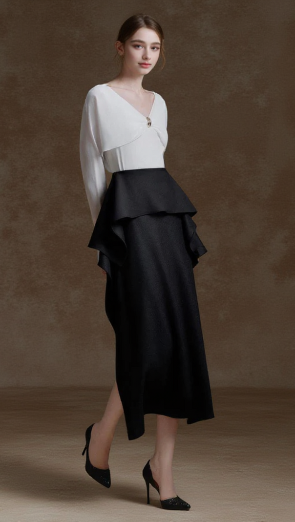 AIIZIE NELLY STRAIGHT RUFFLED MELANI MIDI SKIRT - product image
