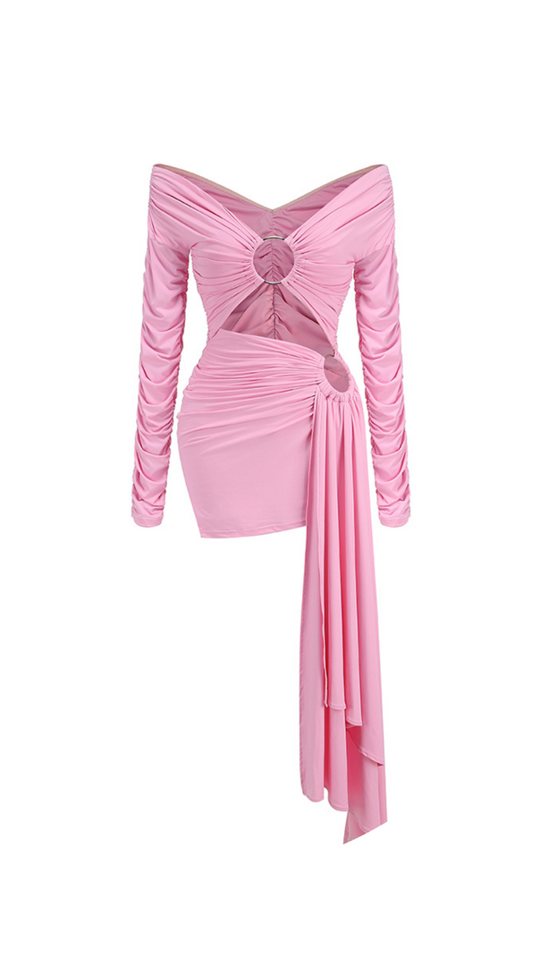 AIIZIE ANNA PINK HOLLOW OUT RUCHED TIGHT MINI DRESS - product image