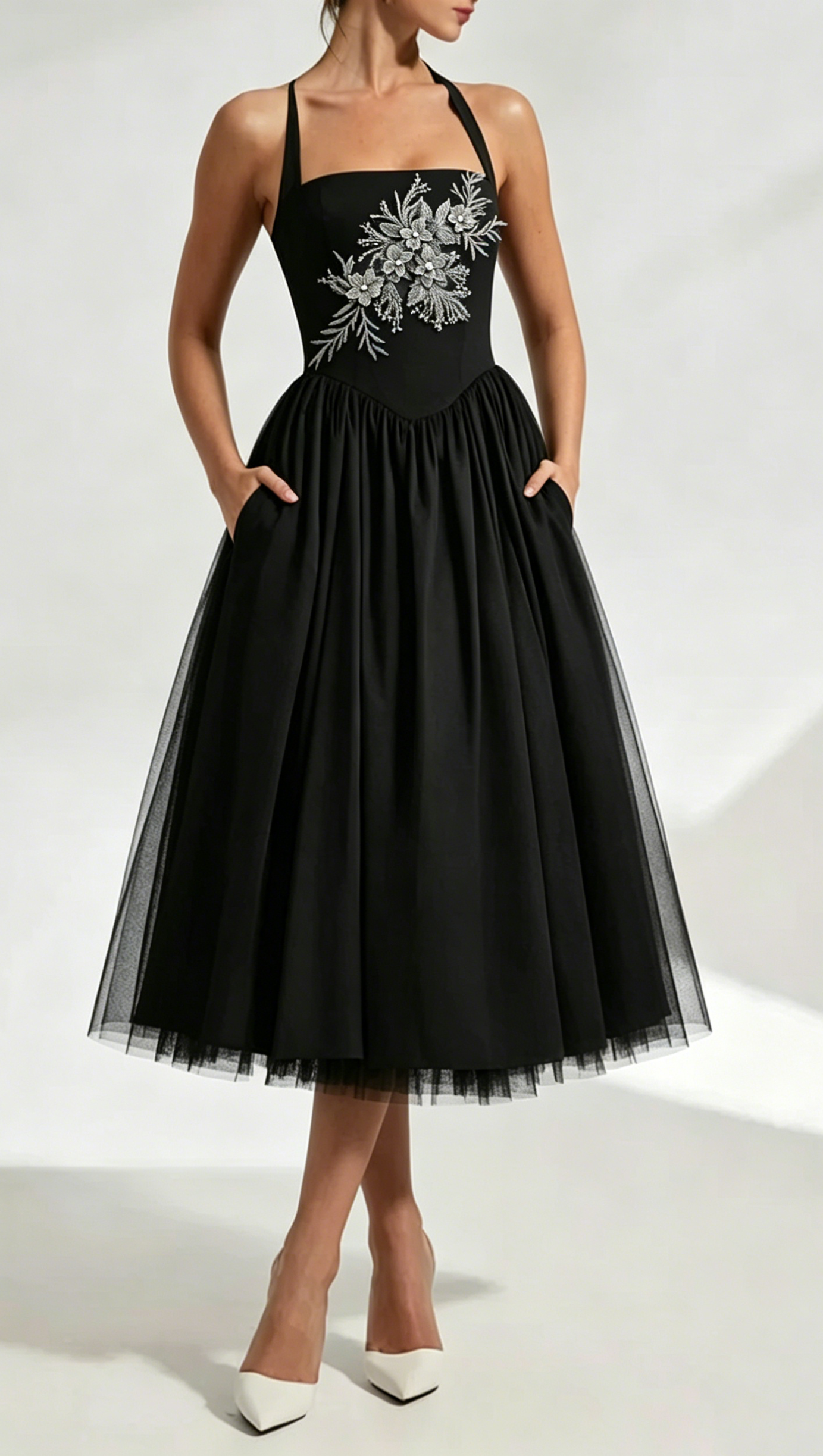 Embroidery Cressida Midi Dress - Black