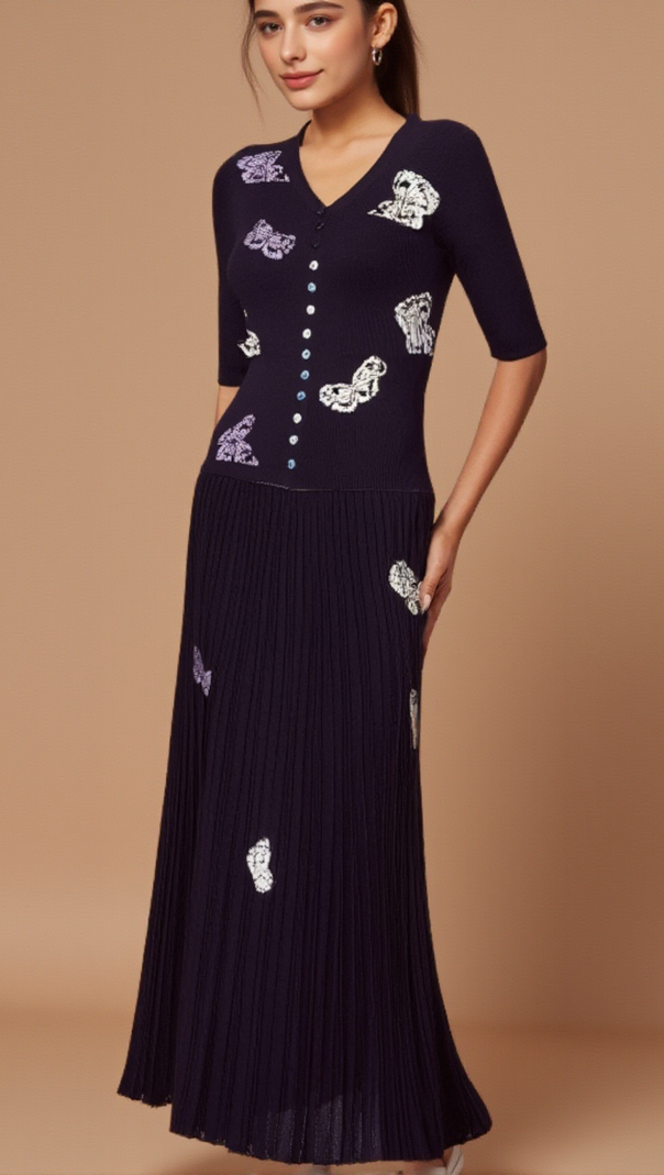 AIIZIE DELPHINE BUTTERFLY RIBBED-KNIT TOP & SKIRT MATCHING SET - product image