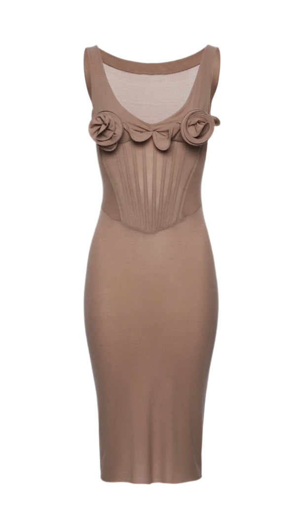 AIIZIE DINELLA FLORAL APPLIQUÉ CORSET MIDI DRESS IN GREY - product image