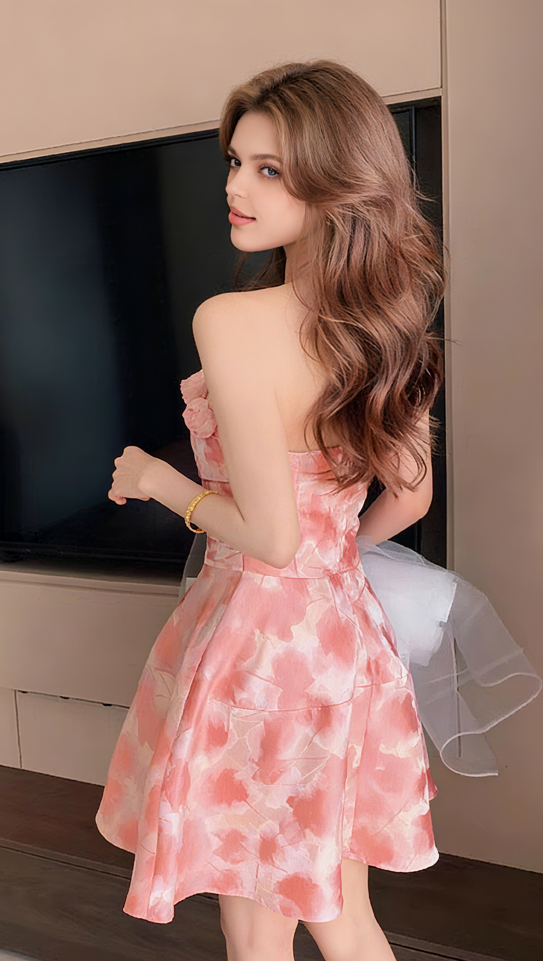 3D FLORAL JACQUARD MINI DRESS IN PINK