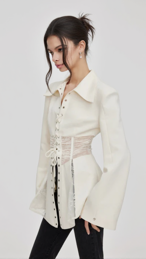 AIIZIE MELANY SEE THROUGH LACE UP SHIRT IN WHITE - product image