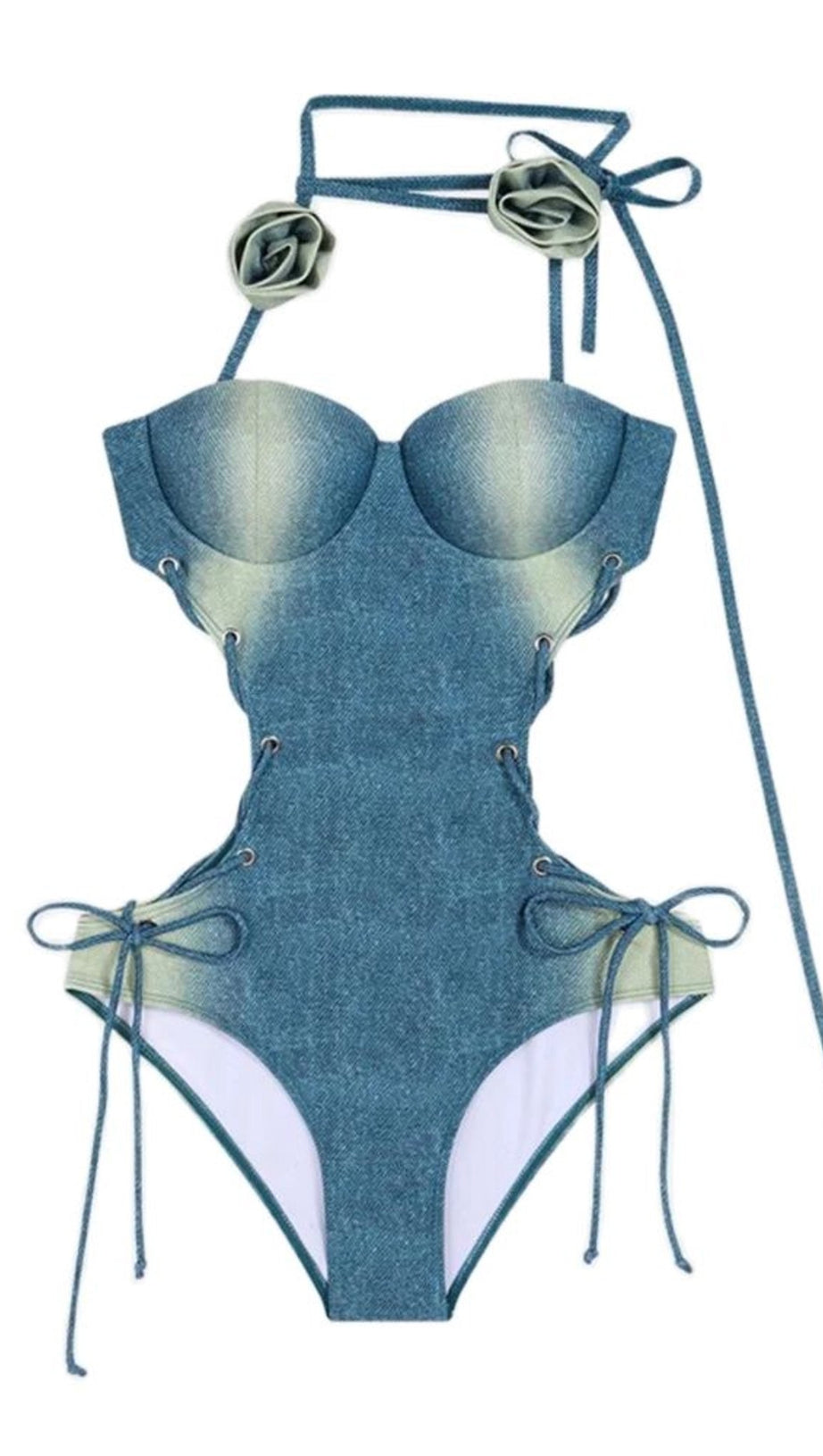 DODGER DENIM FLOWER ONE-PIECE SWIMSUIT