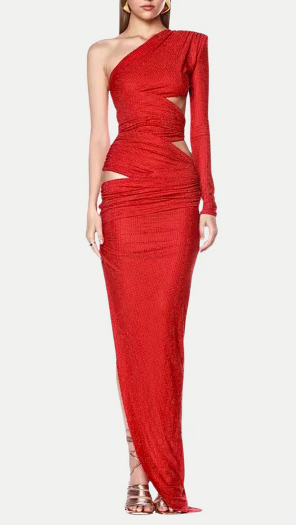 AIIZIE CAITS ONE SHOULDER CRYSTAL CUTOUT MAXI DRESS - product image