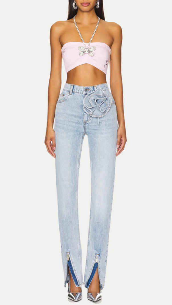 AIIZIE QUINTA FLORAL ZIP-HEM SKINNY JEANS IN PALE BLUE - product image