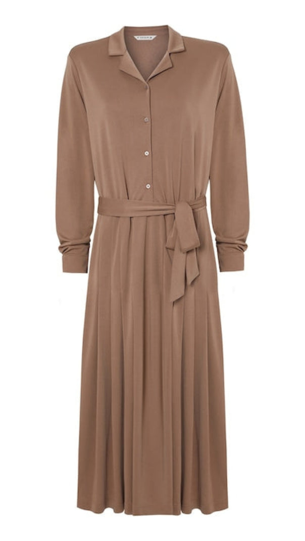 AIIZIE DRAWSTRING WAIST MIDI DRESS IN BROWN - product image