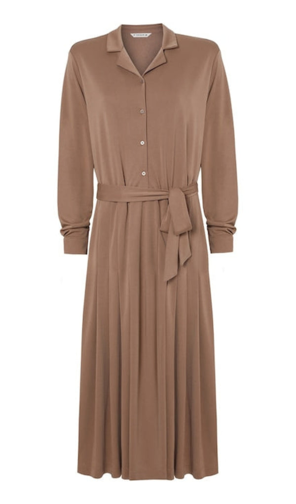 Drawstring waist midi dress in brown