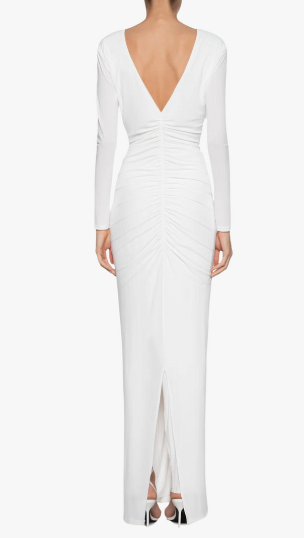 AIIZIE ELSA V NECK FLOWER RUCHED MAXI DRESS IN WHITE - product image